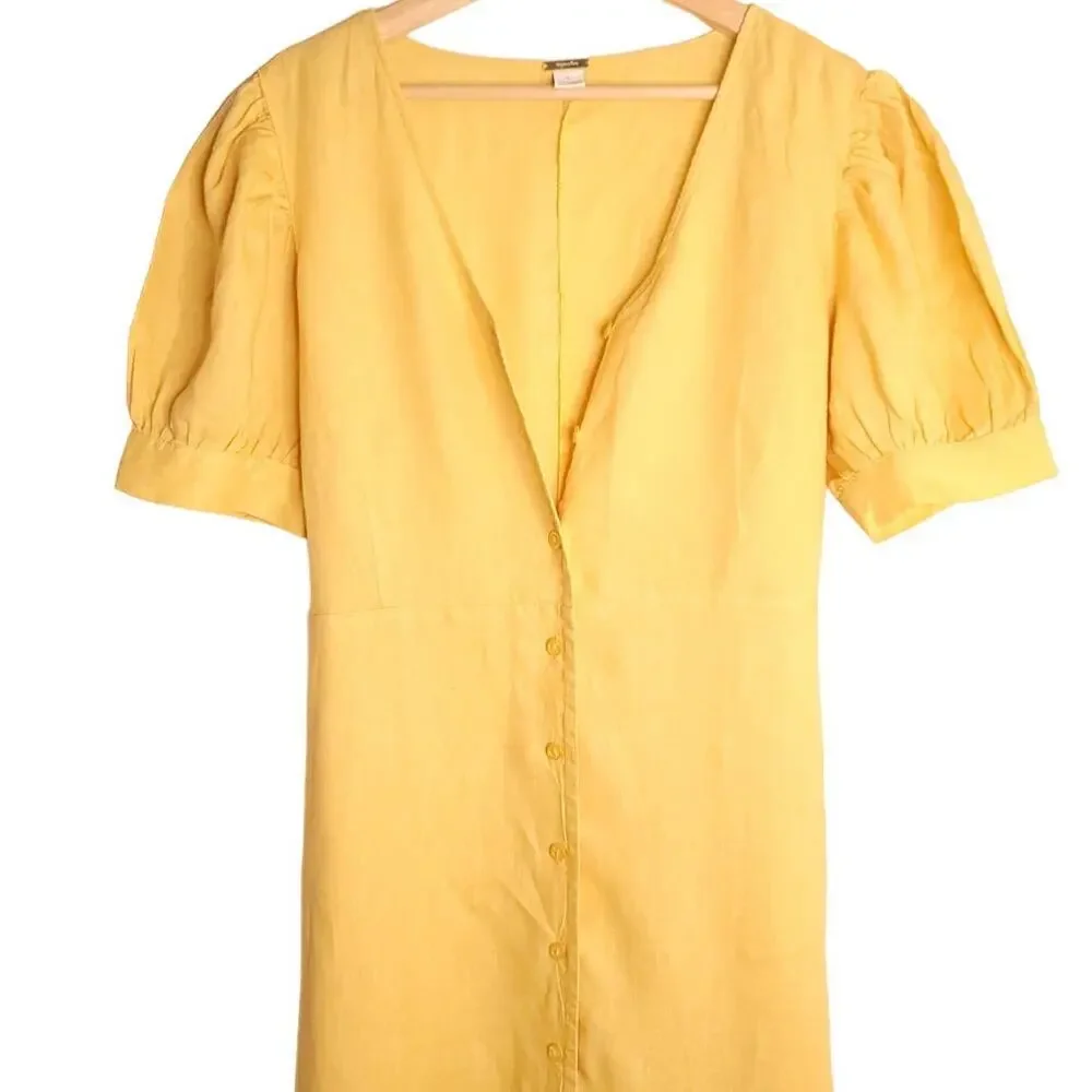 Magaschoni Yellow Linen Button Up Tie Dress - Picture 7 of 7